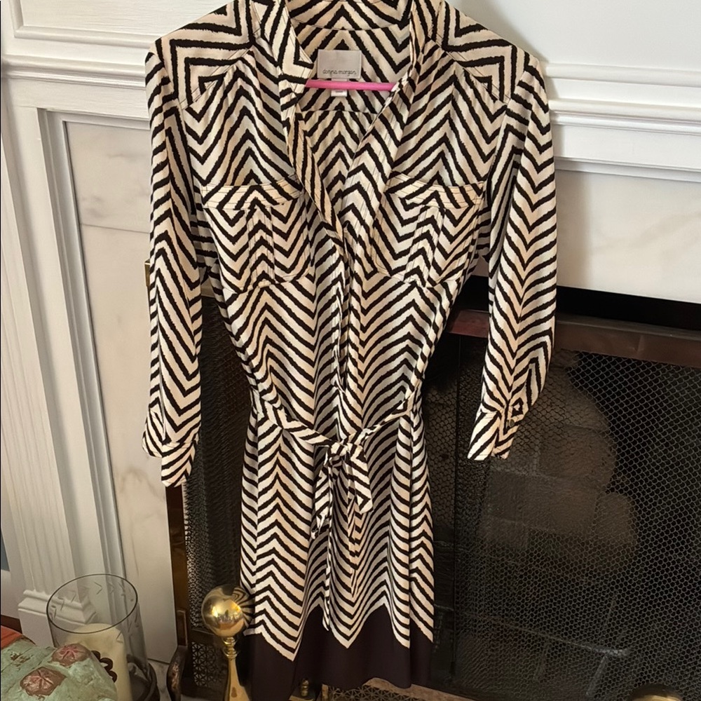 Donna Morgan Brown and cream Chevron Dress